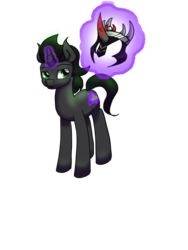 Size: 774x1032 | Tagged: safe, artist:22bubble-eyes22, king sombra, pony, unicorn, g4, colored horn, crown, curved horn, glowing, glowing horn, helmet, horn, horn guard, illusion, jewelry, levitation, magic, male, regalia, simple background, solo, sombra horn, sombra's cutie mark, stallion, telekinesis, transparent background, young sombra, younger, younger sombra