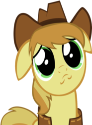 Size: 500x676 | Tagged: safe, edit, braeburn, earth pony, pony, g4, male, puppy dog eyes, reaction image, sad, simple background, solo, stallion, transparent background