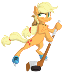 Size: 6994x8389 | Tagged: safe, artist:mysteriouskaos, artist:xenon, applejack, earth pony, pony, g4, absurd resolution, bipedal, chest fluff, hockey, ice skates, simple background, transparent background, vector