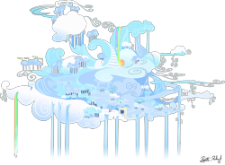 Size: 12406x9126 | Tagged: safe, artist:itchykitchy, g4, .svg available, absurd resolution, city, cloud, cloudsdale, no pony, rainbow waterfall, simple background, transparent background, vector, waterfall