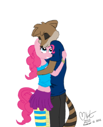 Size: 2416x2992 | Tagged: safe, artist:kittykit27, pinkie pie, earth pony, anthro, g4, crossover, crossover shipping, female, male, regular show, rigby (regular show), rigbypie, shipping, simple background, straight, transparent background