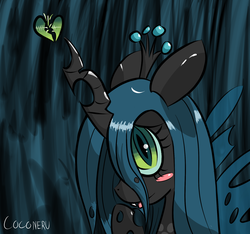 Size: 1920x1800 | Tagged: safe, artist:coconeru, queen chrysalis, changeling, changeling queen, g4, :p, blushing, crown, cute, cutealis, fangs, female, heart, jewelry, looking at you, regalia, smiling, solo, tongue out