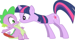 Size: 4601x2458 | Tagged: dead source, safe, artist:kernelcobb, spike, twilight sparkle, g4, quill, simple background, transparent background, vector