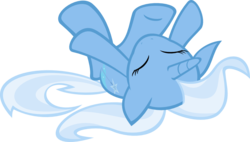 Size: 1000x569 | Tagged: safe, artist:kalleflaxx, trixie, pony, unicorn, g4, demands, eyes closed, female, mare, on back, simple background, solo, transparent background, vector