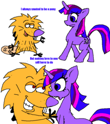 Size: 579x652 | Tagged: safe, artist:echidnajoe, twilight sparkle, pony, unicorn, g4, angry beavers, comic, crossover, female, implied lovemaking, implied sex, innuendo, mare, norbert foster beaver