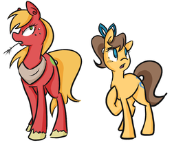 Size: 927x770 | Tagged: safe, artist:cleppyclep, big macintosh, caramel, toffee, earth pony, pony, g4, duo, duo female, female, macareina, mare, rule 63