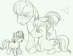 Size: 1655x1285 | Tagged: safe, artist:noretreat--nosurrender, big macintosh, caramel, earth pony, pony, g4, gay, magical gay spawn, male, offspring, parent:big macintosh, parent:caramel, parents:caramac, pencil drawing, ship:caramac, shipping, sketch, stallion, traditional art