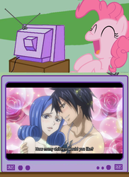 Size: 562x770 | Tagged: safe, pinkie pie, earth pony, pony, g4, exploitable meme, fairy tail, gray fullbuster, juvia lockser, meme, text, tv meme