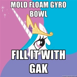 Size: 400x400 | Tagged: safe, princess celestia, alicorn, pony, g4, exploitable meme, female, floam, gak, gyro bowl, horn, mare, solo, trollestia