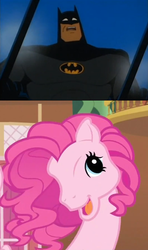 Size: 565x955 | Tagged: safe, edit, edited screencap, screencap, pinkie pie, g3, g4, too many pinkie pies, batman, batman the animated series, g4 to g3, generation leap, meme, pinkie's silly face, shocked