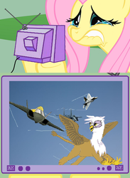 Size: 563x771 | Tagged: safe, artist:jax5485, fluttershy, gilda, griffon, pony, g4, exploitable meme, fluttercry, meme, tv meme