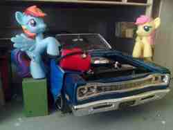 Size: 2048x1536 | Tagged: safe, artist:perpetualfanboy, fluttershy, rainbow dash, g4, blind bag, car, diorama, irl, photo, scale model, toy