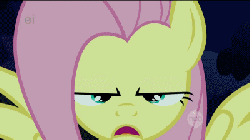Size: 400x225 | Tagged: safe, edit, edited screencap, screencap, fluttershy, pegasus, pony, g4, stare master, animated, ei, female, mare, solo, special eyes, stare, the stare