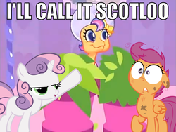 Size: 1104x829 | Tagged: safe, scootaloo, scootaloo (g3), sweetie belle, g3, g3.5, g4, newborn cuties, so many different ways to play, image macro, scotloo