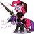 Size: 750x750 | Tagged: safe, artist:silentbutbeardly, pinkie pie, twilight sparkle, g4, crossover, pinkie pie riding twilight, ponies riding ponies, riding, skyrim, sword, the elder scrolls, twilight sparkle is not amused, unamused