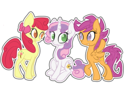 Size: 1000x700 | Tagged: safe, artist:otterlore, apple bloom, scootaloo, sweetie belle, g4, alternate cutie mark, cutie mark, cutie mark crusaders, older, simple background, transparent background