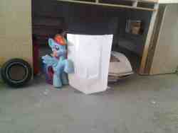 Size: 900x675 | Tagged: safe, rainbow dash, g4, blind bag, car, diorama, irl, photo, scale model, toy