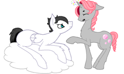 Size: 900x535 | Tagged: safe, artist:smith-and-kendrick, oc, oc only, pegasus, pony, unicorn, cloud, female, male, oc x oc, shipping, straight