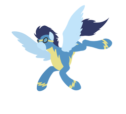 Size: 2259x2040 | Tagged: safe, artist:sagebrushpony, soarin', g4, clothes, flying, full body, goggles, simple background, solo, spread wings, uniform, white background, wings, wonderbolts uniform