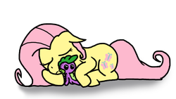 Size: 800x450 | Tagged: safe, artist:spikandfrends, fluttershy, spike, g4, female, male, plushie, ship:flutterspike, shipping, sleeping, spike plushie, spikelove, straight