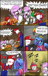 Size: 1939x3070 | Tagged: safe, artist:ciriliko, princess celestia, princess luna, alicorn, pony, g4, bowser, comic, creeper, crossover, cute, female, filly, male, mario, onomatopoeia, sleeping, slenderman, sound effects, south park, stan marsh, super mario bros., woona, zas, zzz