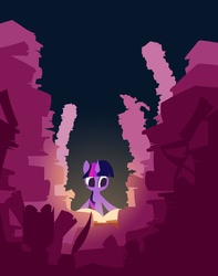 Size: 4500x5700 | Tagged: safe, artist:yikomega, owlowiscious, spike, twilight sparkle, g4, absurd resolution, book, glowing, pile, quill, reading, silhouette