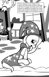 Size: 900x1391 | Tagged: safe, artist:bronycurious, trixie, pony, comic:recovery, g4, female, mare, monochrome, sitting, solo