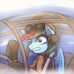 Size: 600x600 | Tagged: safe, artist:keterok, rainbow dash, g4, aircraft, cockpit, goggles, parody, pilot, pilot dash, plane