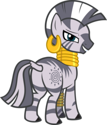 Size: 5721x6669 | Tagged: safe, artist:nabbiekitty, zecora, pony, zebra, g4, absurd resolution, bedroom eyes, butt, butt vector, dialogue, earring, female, jewelry, looking at you, looking back, piercing, plot, simple background, solo, transparent background, vector, zecorass