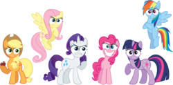 Size: 1000x491 | Tagged: safe, applejack, fluttershy, pinkie pie, rainbow dash, rarity, twilight sparkle, earth pony, pegasus, pony, unicorn, g4, female, mane six, mare, simple background, special eyes, transparent background, unicorn twilight