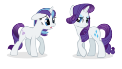 Size: 1544x878 | Tagged: safe, artist:agirl3003, glory, rarity, pony, unicorn, g1, g4, duo, duo female, female, g1 to g4, generation leap, mare, simple background, transparent background, vector