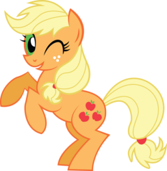 Size: 4213x4323 | Tagged: dead source, safe, artist:lauren faust, artist:quanno3, applejack, earth pony, pony, g1, g4, absurd resolution, bipedal, female, g1 to g4, generation leap, looking at you, one eye closed, open mouth, simple background, smiling, solo, transparent background, vector, wink