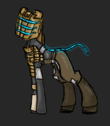 Size: 332x379 | Tagged: safe, artist:ehherinn, pony, brown background, dead space, isaac clarke, ponified, rig (dead space), simple background, solo