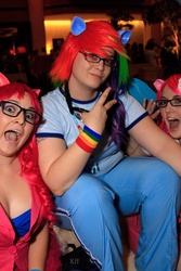 Size: 2592x3888 | Tagged: safe, pinkie pie, rainbow dash, human, g4, cosplay, glasses, irl, irl human, photo, rainbow dork