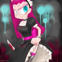 Size: 850x850 | Tagged: safe, artist:ayeletshemtov, pinkie pie, human, g4, blood, breasts, clothes, female, humanized, knife, pinkamena diane pie, solo