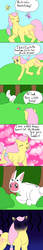 Size: 400x2300 | Tagged: safe, artist:rikakitty, baby honeyberry, sky skimmer, butterfly, earth pony, pony, g2, bush, comic, dialogue, female, filly, foal, forest, mare, onesie, ponytail, shock, speech, speech bubble, talking, text, tree