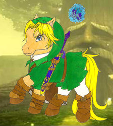 Size: 900x1003 | Tagged: safe, artist:jlou-cherry, earth pony, pony, g1, boots, hat, link, male, navi, ponified, shoes, solo, stallion, tail, the legend of zelda