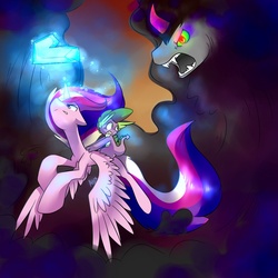 Size: 1200x1200 | Tagged: safe, artist:atrixy, king sombra, princess cadance, spike, umbrum, g4, crystal heart