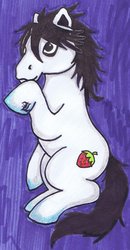 Size: 900x1732 | Tagged: safe, artist:jlou-cherry, earth pony, pony, g1, death note, l, l lawliet, male, ponified, solo, stallion, tail, traditional art