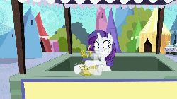 Size: 1063x598 | Tagged: safe, screencap, rarity, pony, g4, season 3, the crystal empire, animated, dexterous hooves, female, gritted teeth, hat, looking around, loop, solo, straw