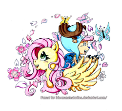 Size: 668x612 | Tagged: safe, artist:irie-mangastudios, fluttershy, butterfly, g4, cherry blossoms, choppershy, one piece, tony tony chopper