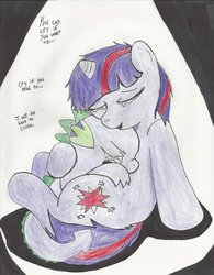 Size: 900x1156 | Tagged: safe, artist:mad-mutt, spike, twilight sparkle, g4, crying, cute, hug, mama twilight, spikelove