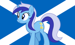 Size: 800x480 | Tagged: safe, minuette, pony, unicorn, g4, britain, female, flag, mare, scotland, scotland's national animal, scottish flag