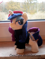 Size: 900x1200 | Tagged: safe, artist:cavelupa, rarity, pony, g4, beatnik rarity, beret, clothes, doll, hat, irl, photo, plushie, solo, toy
