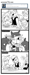 Size: 776x1920 | Tagged: safe, artist:madmax, cerberus (character), oc, oc:double tap, oc:paharita, cerberus, griffon, pony, unicorn, fallout equestria, fallout equestria: anywhere but here, butt, clothes, comic, crying, eyepatch, fanfic art, female, male, multiple heads, plot, spit take, stallion, this ended in pain, three heads, tumblr comic, vore