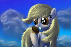 Size: 3000x2000 | Tagged: safe, artist:deathpwny, derpy hooves, pegasus, pony, g4, chocolate muffin (food), cute, derpabetes, female, food, mare, muffin, solo, that pony sure does love muffins