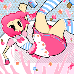 Size: 900x900 | Tagged: safe, artist:black-jenny, pinkie pie, human, g4, clothes, dress, falling, female, gala dress, humanized, solo