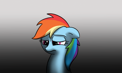 Size: 1800x1080 | Tagged: safe, artist:mickeymonster, rainbow dash, pony, pony pov series, g4, alex warlorn, bust, fanfic, fanfic art, female, gray background, mare, portrait, reharmonized ponies, sad, simple background, solo