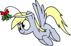 Size: 1394x896 | Tagged: dead source, safe, artist:strangiesleepy, derpy hooves, pegasus, pony, g4, female, holly, holly mistaken for mistletoe, mare