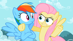 Size: 768x432 | Tagged: safe, edit, edited screencap, screencap, fluttershy, rainbow dash, g4, may the best pet win, special eyes